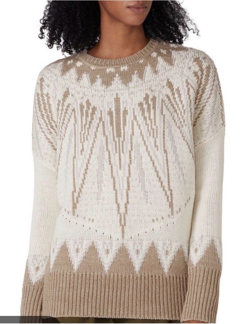 Adam Lippes Collective Women's Cream and Beige Patterned Crewneck Sweater Sz S